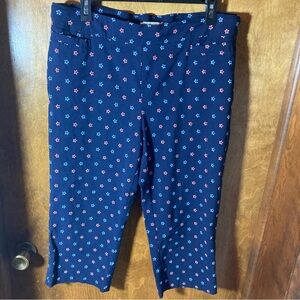 Kim Rogers Sz 16 Navy Blue Patriotic Capri Stretch Coastal Grandma Tummy Control